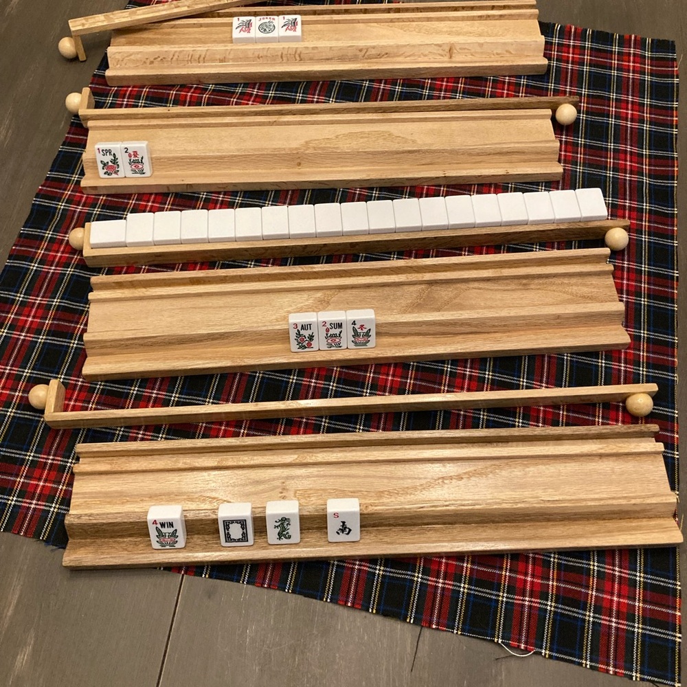 Mahjongg trays - 4 trays with pushers, solid Oak